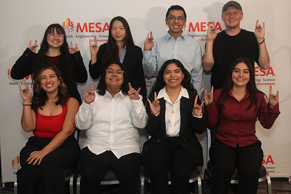 UCI MESA students who attended the Student Leadership Conference in San Francisco included (top row, from left) Vanessa Salyer, An Bui, Kenzo Fraser and Warren Fekeith; (bottom row, from left) MESA Director Dayana Rivas, Vianny Cuevas, Ruby Flores and Marlen Leyva Arellano.