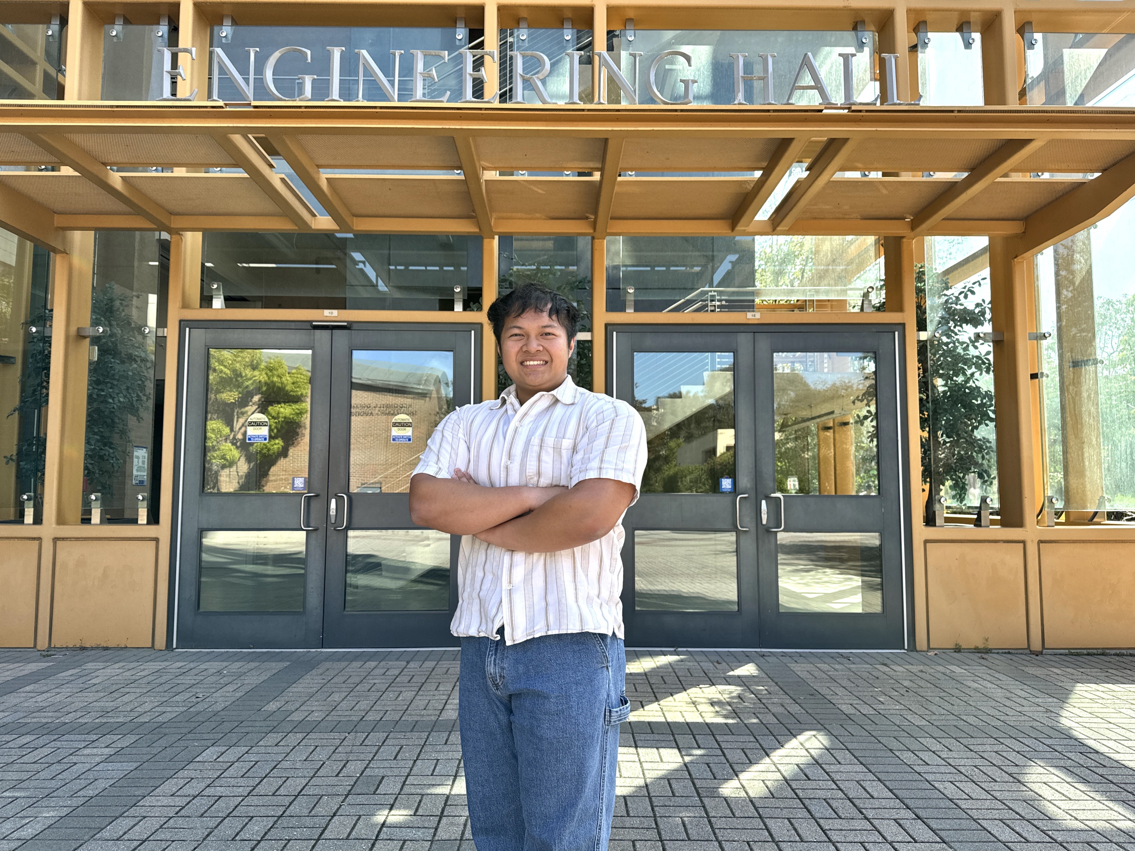 Gordon Ko in front of UC Irvine’s Engineering Hall