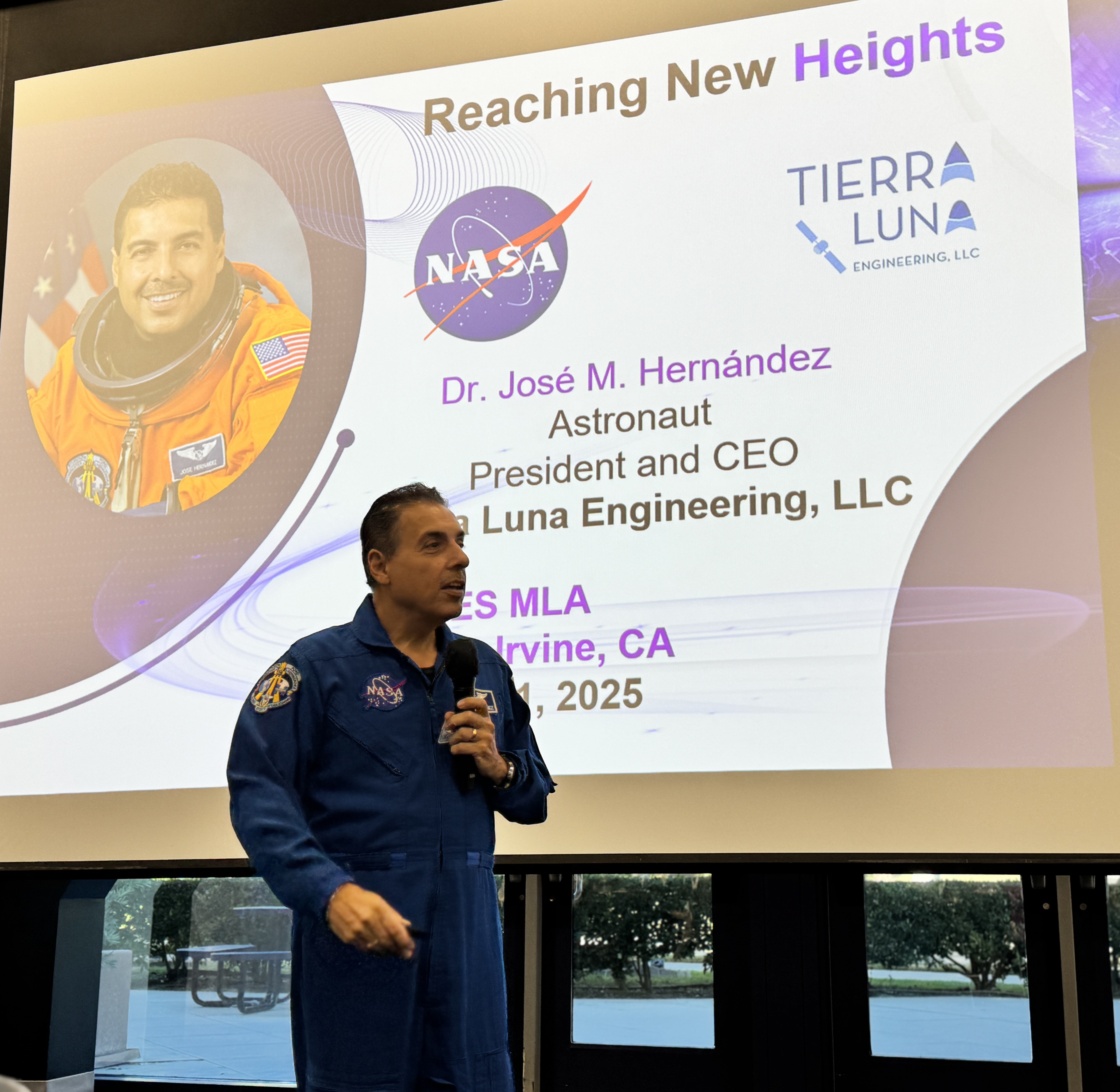 José Hernández, the first migrant farmer-turned-astronaut, speaks to students at the national 2025 MAES Leadership Academy held at UC Irvine.