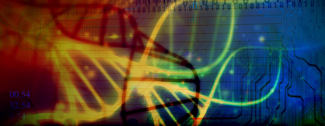 Graphic with multicolored DNA strands