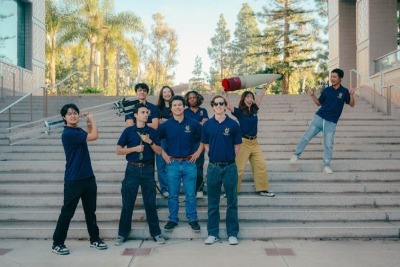 UCI Rocket Project Liquids members pose for fun photos at Engineering Gateway.