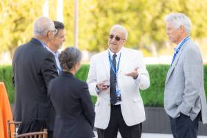 Interim Dean Faryar Jabbari chats with guests at the 2026 Engineering and ICS Alumni Hall of Fame event at the UC Irvine Langson Orange County Museum of Art in Costa Mesa.